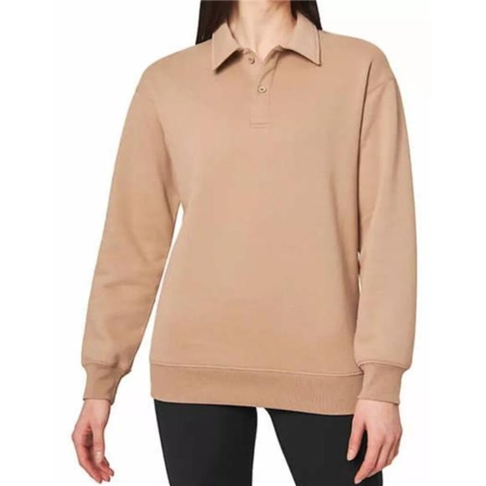 Mondetta Ladies' Collared Fleece Pullover, (Natural Tan, X-Small)